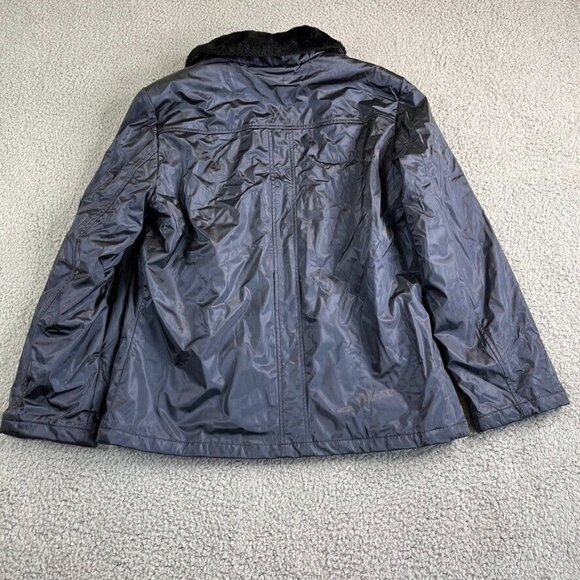 Outbrook Womens Faux Fur Collar Zip Jacket Midnight Blue Size Large Pockets - Picture 4 of 10